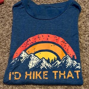 Blue Graphic Tee with Mountain Design